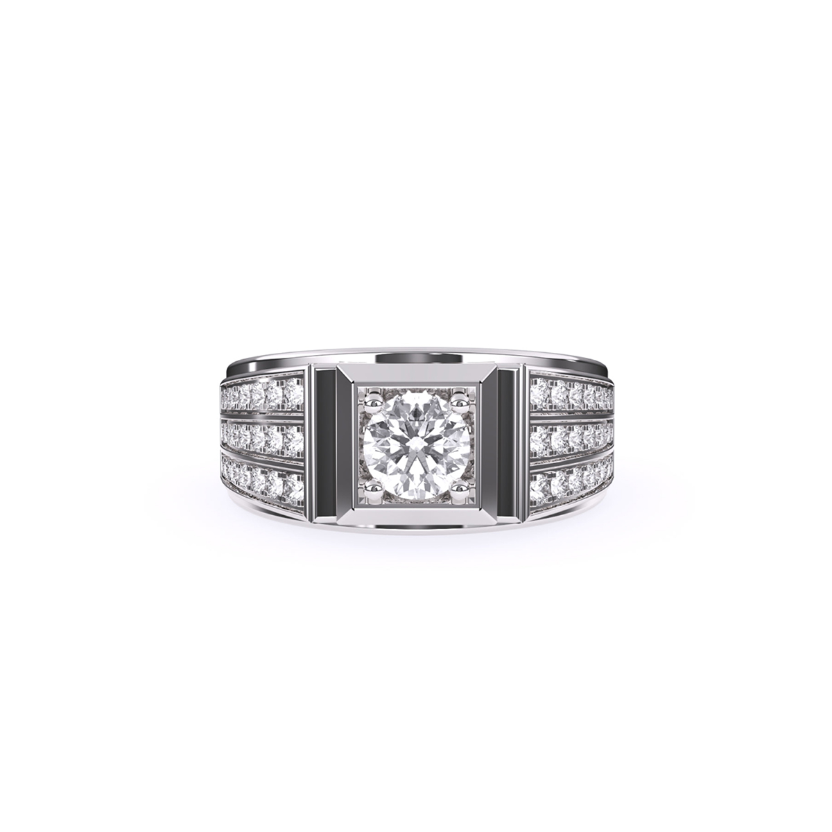 Stylish Three Row Cluster Round Lab Grown Ring